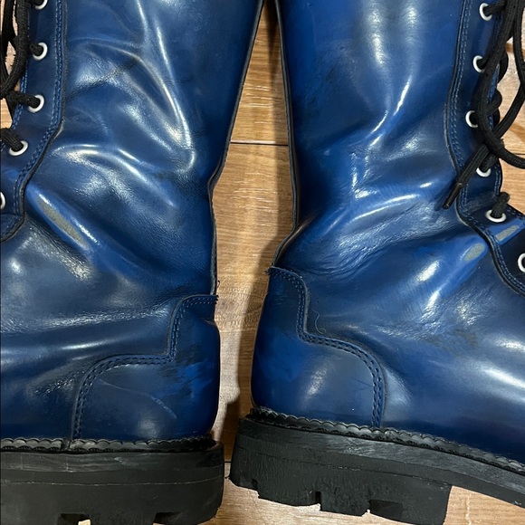 John Fluevog Tall Angels 10 Eye Derby Swirl Blue Combat Boots - Picture 4 of 10